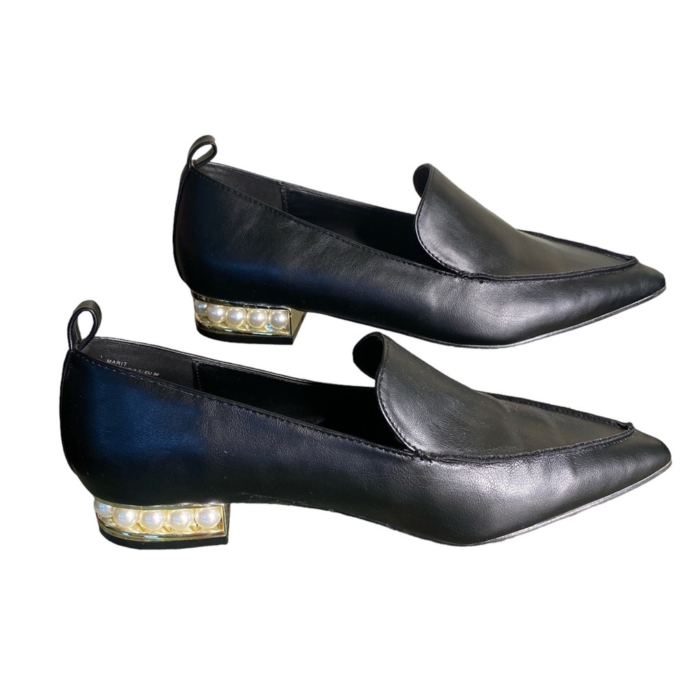 NEW Faux Leather Pearl Slip On Pointed Toe Shoes Women Size 7.5